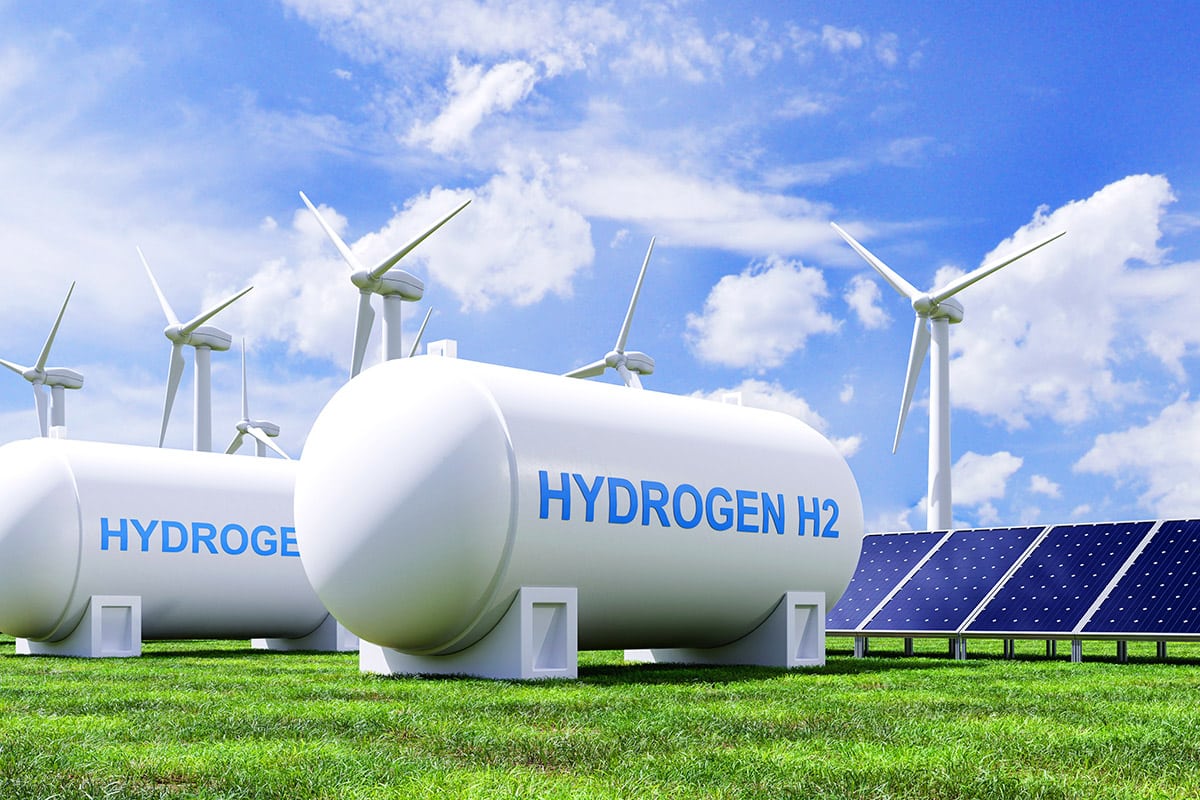 Hydrogen energy storage gas tank for clean electricity solar and wind turbine facility. Wasserstoffheizungen - Alternative Heizungen für den Altbau